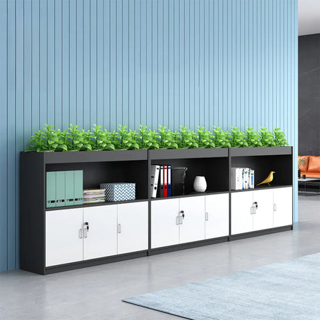 Contemporary Azure Wood Office Credenza with Shelves Image - 1