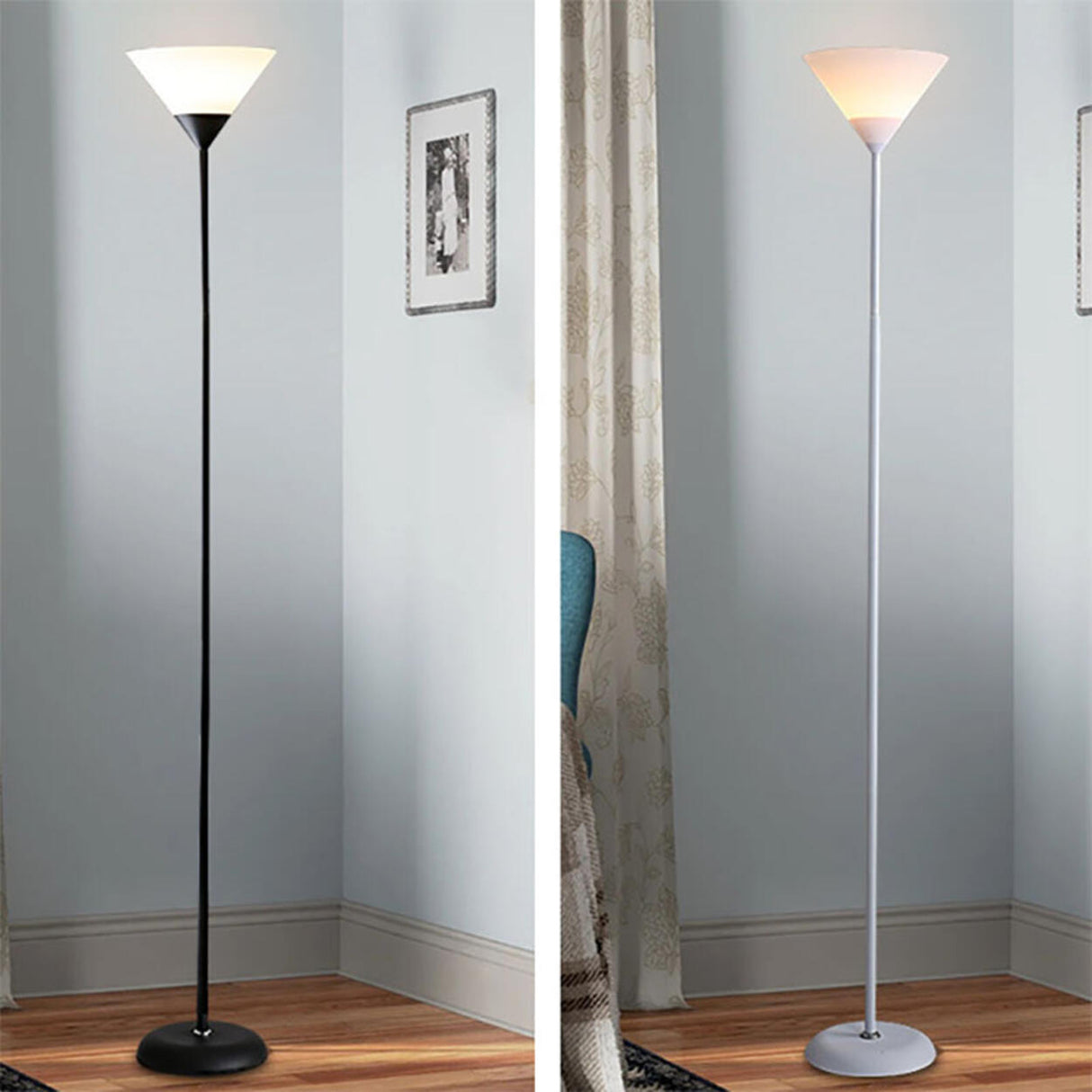 Contemporary Bedroom Black Inverted Cone Floor Lamp Image - 7