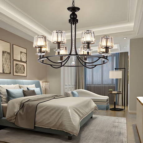 Contemporary Bedroom Crystal Circle Round Hanging Chandelier Image - 1