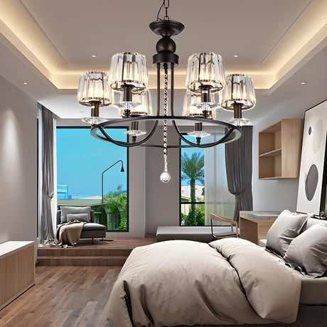 Contemporary Bedroom Crystal Circle Round Hanging Chandelier Image - 6