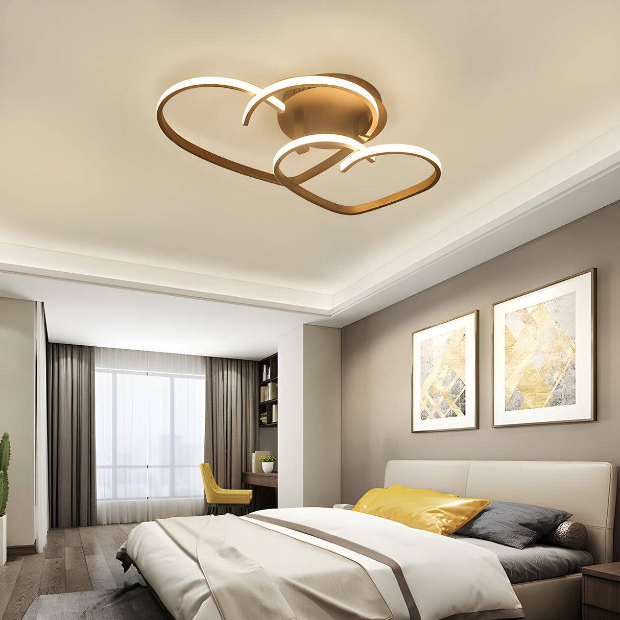 Contemporary Bedroom Dual Heart LED Flush Mount Light Image - 3