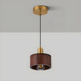 Contemporary Bedroom Solid Wood Drum Pendant Light Image - 11