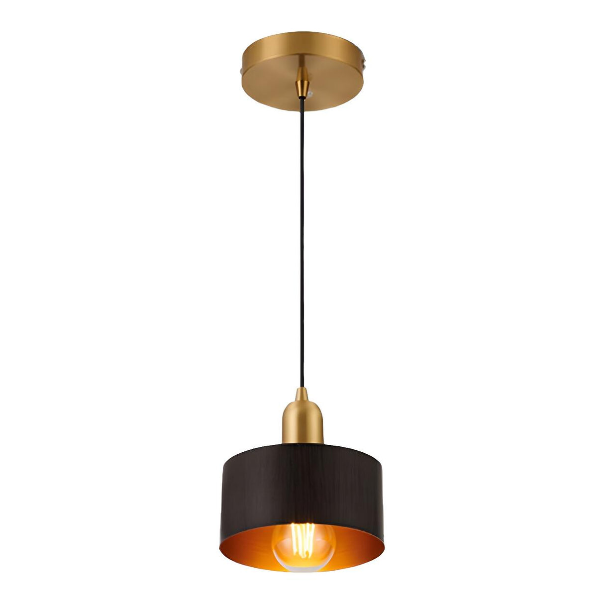 Contemporary Bedroom Solid Wood Drum Pendant Light Image - 5