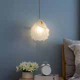 Contemporary Bedroom White Glass Shell Pendant Light Image - 5