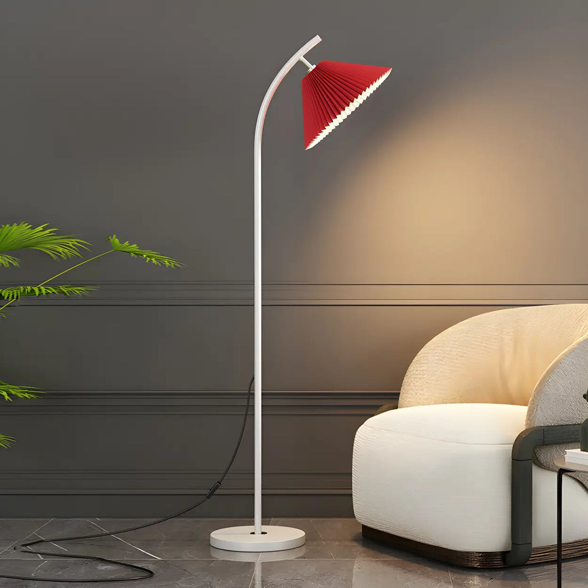 Contemporary Bedside Red Conical Fabric Floor Light Image - 11