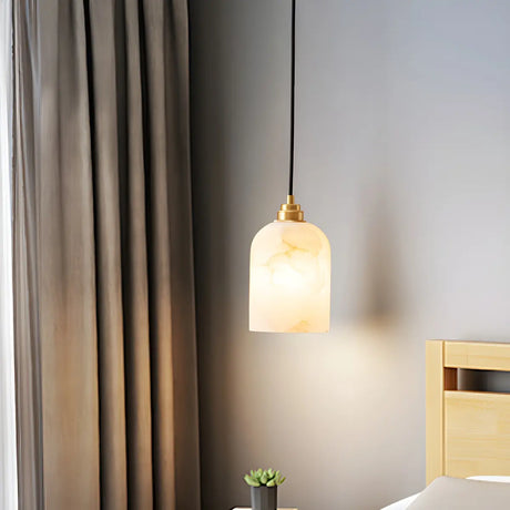 Contemporary Bell Alabaster Gold Mini Bedroom Pendant Light Image - 1