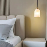 Contemporary Bell Alabaster Gold Mini Bedroom Pendant Light Image - 13