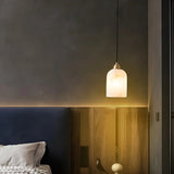 Contemporary Bell Alabaster Gold Mini Bedroom Pendant Light Image - 4