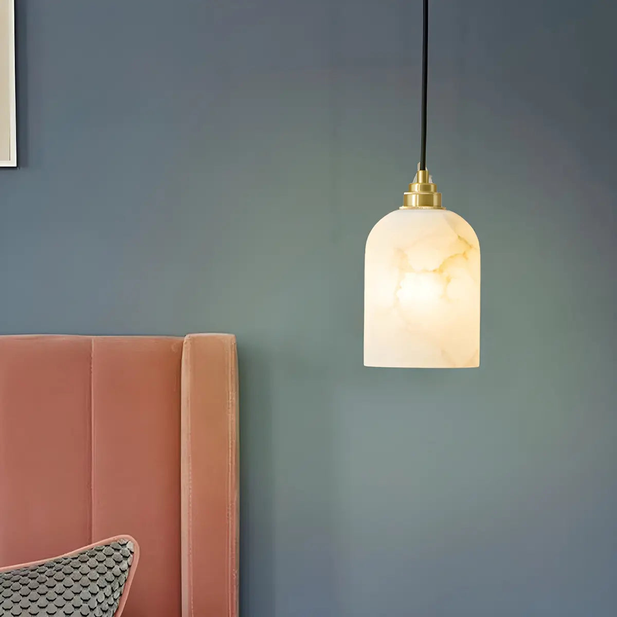 Contemporary Bell Alabaster Gold Mini Bedroom Pendant Light Image - 6