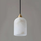 Contemporary Bell Alabaster Gold Mini Bedroom Pendant Light Image - 9