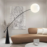 Contemporary Black Arc and White Globe Acrylic Floor Lamp Image - 1