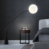 Contemporary Black Arc and White Globe Acrylic Floor Lamp Image - 2