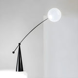 Contemporary Black Arc and White Globe Acrylic Floor Lamp Image - 6