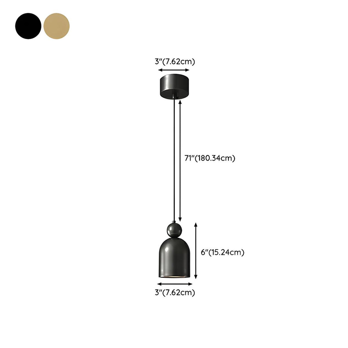 Contemporary Black Brass Bell Bedroom Pendant Light Image - 18