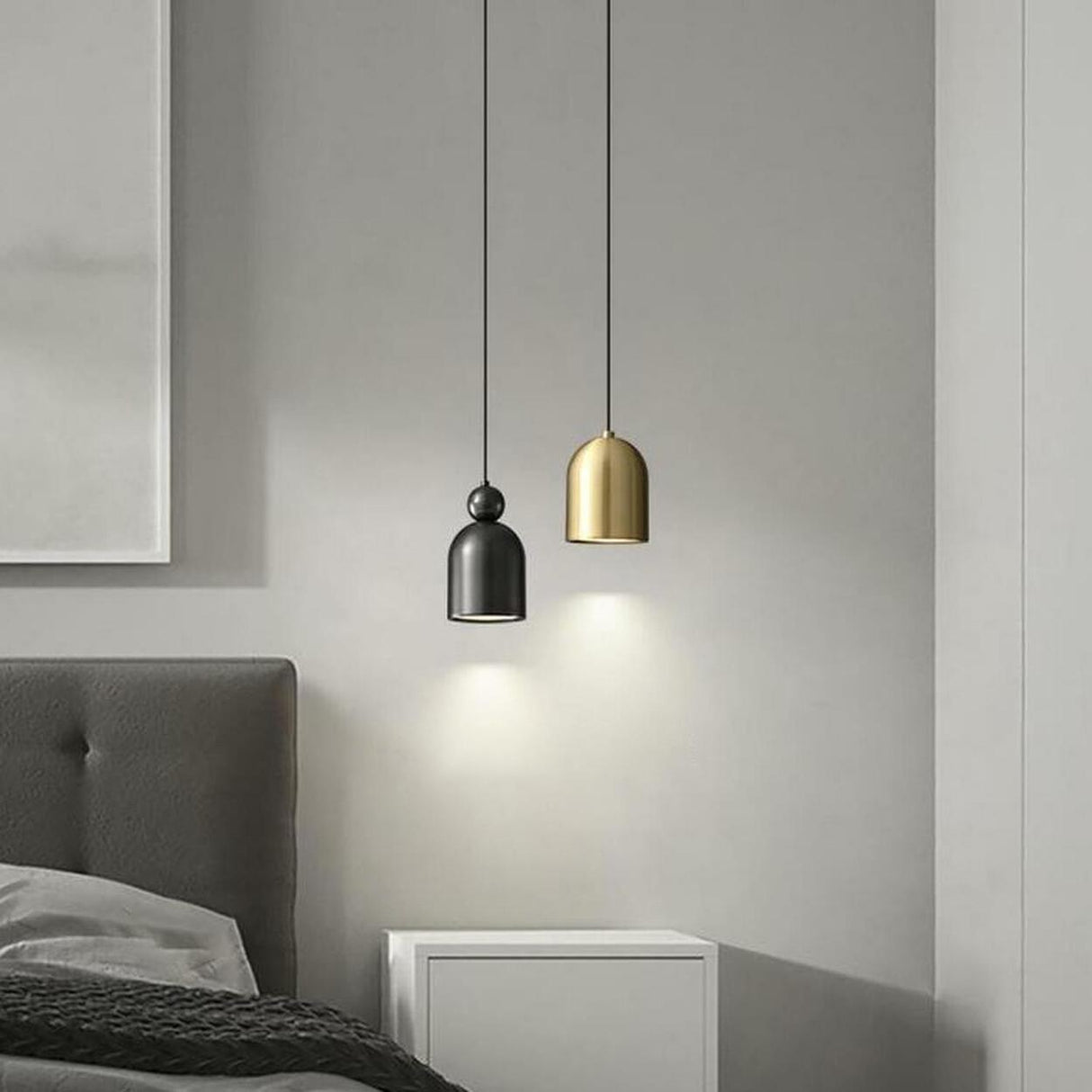 Contemporary Black Brass Bell Bedroom Pendant Light Image - 2