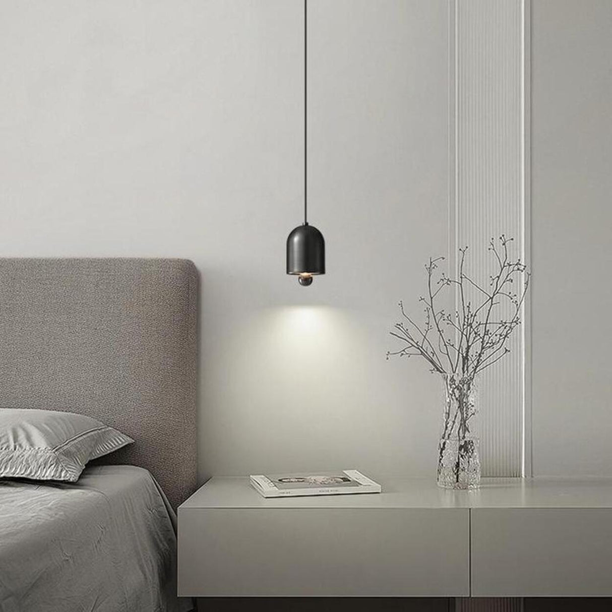 Contemporary Black Brass Bell Bedroom Pendant Light Image - 3