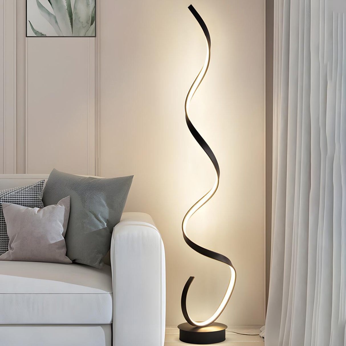 Contemporary Black Curved LED Metal Floor Lamp Image - 1