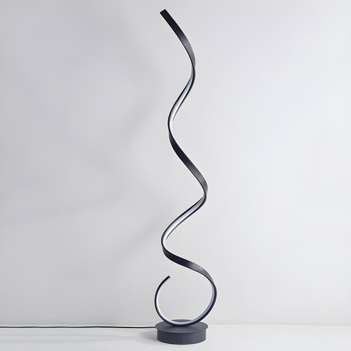 Contemporary Black Curved LED Metal Floor Lamp Image - 10