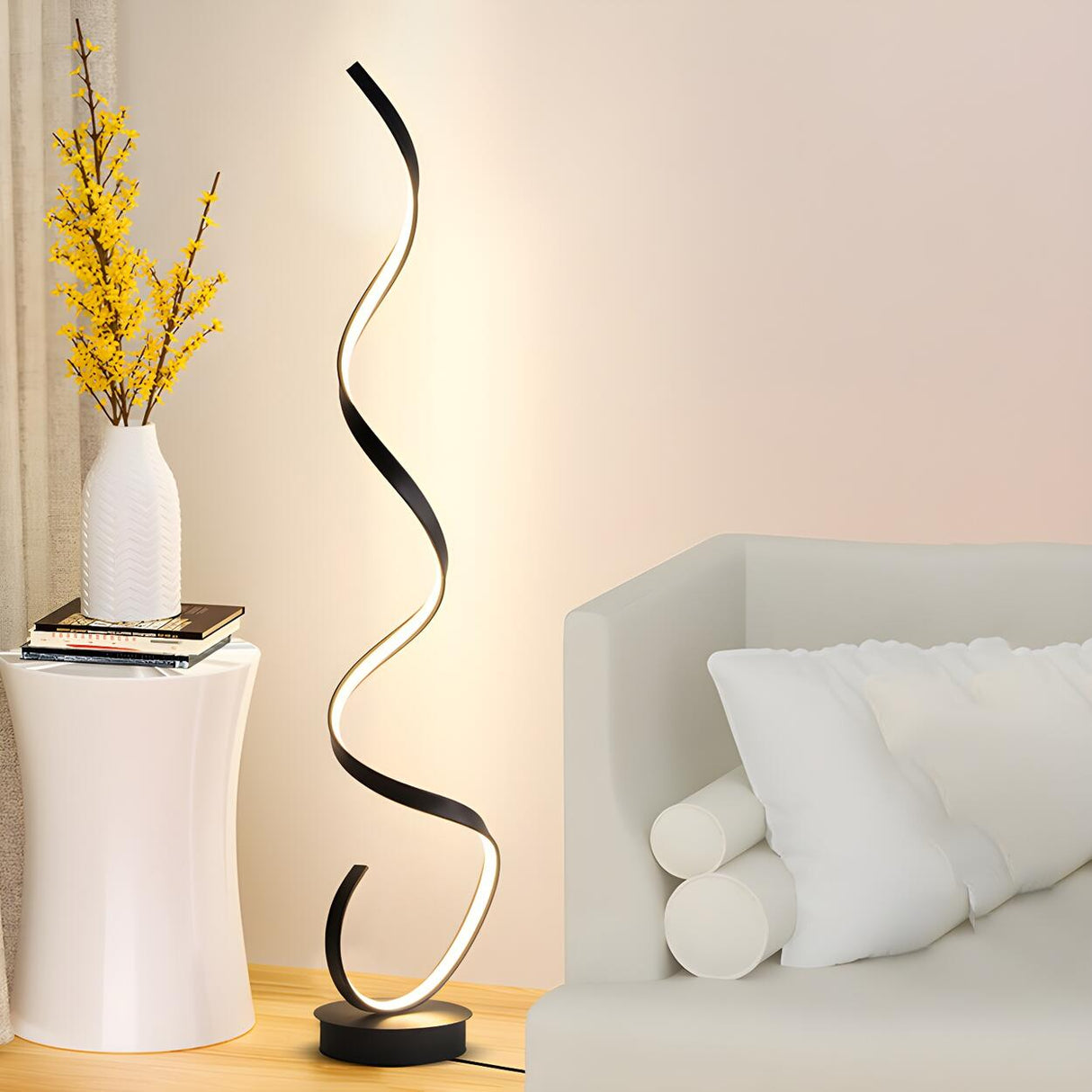 Contemporary Black Curved LED Metal Floor Lamp Image - 16