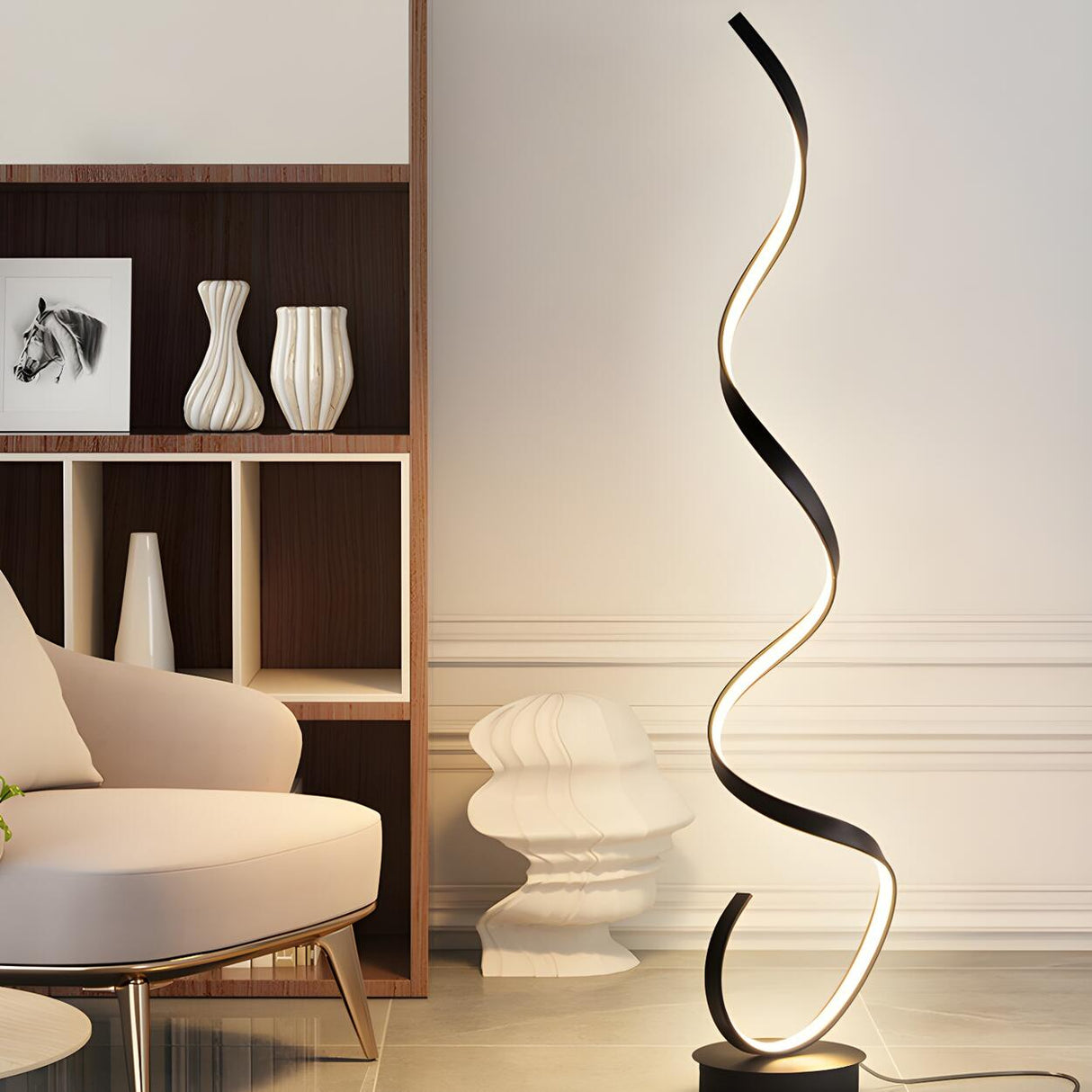 Contemporary Black Curved LED Metal Floor Lamp Image - 17