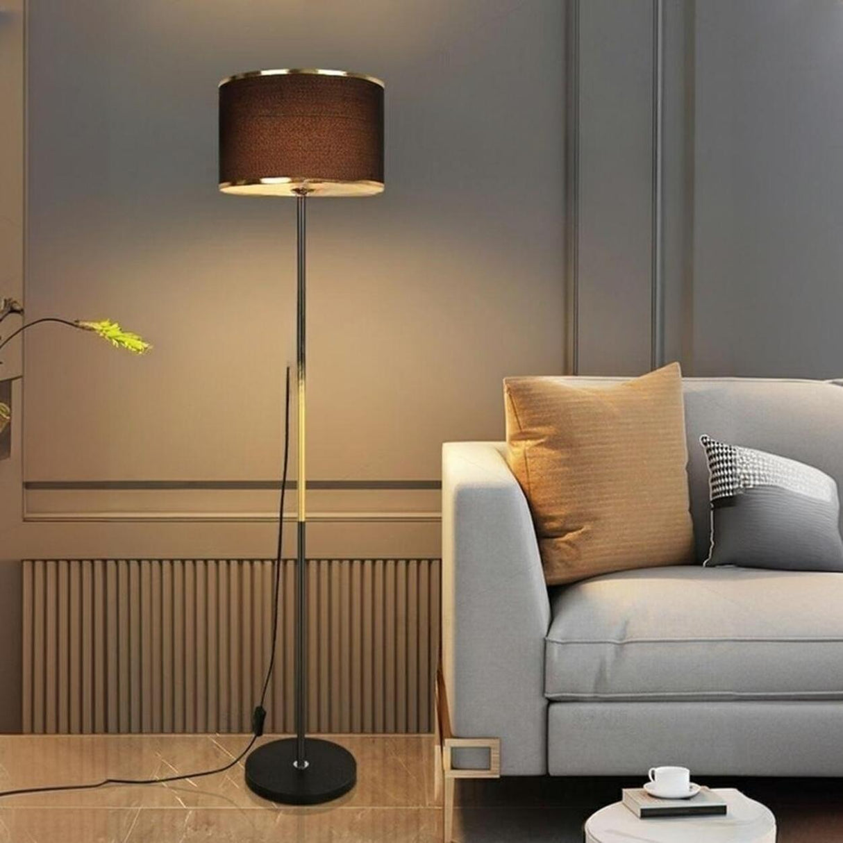 Contemporary Black Fabric Cylinder Up Down Floor Lamp Image - 8