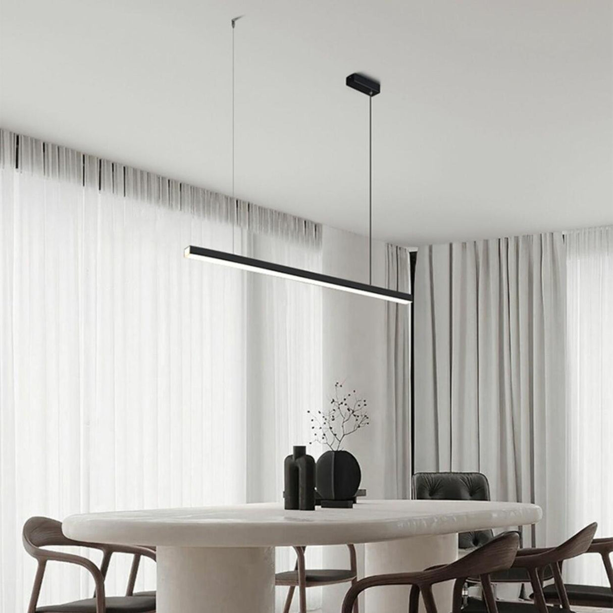 Contemporary Black Linear LED Island Pendant Light Image - 13