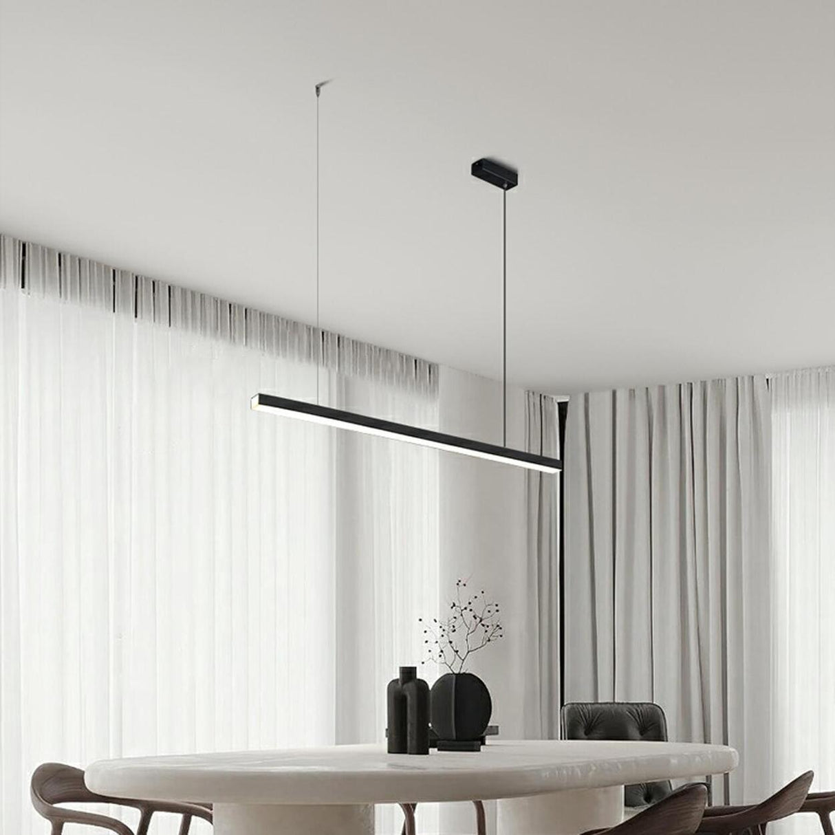 Contemporary Black Linear LED Island Pendant Light Image - 4