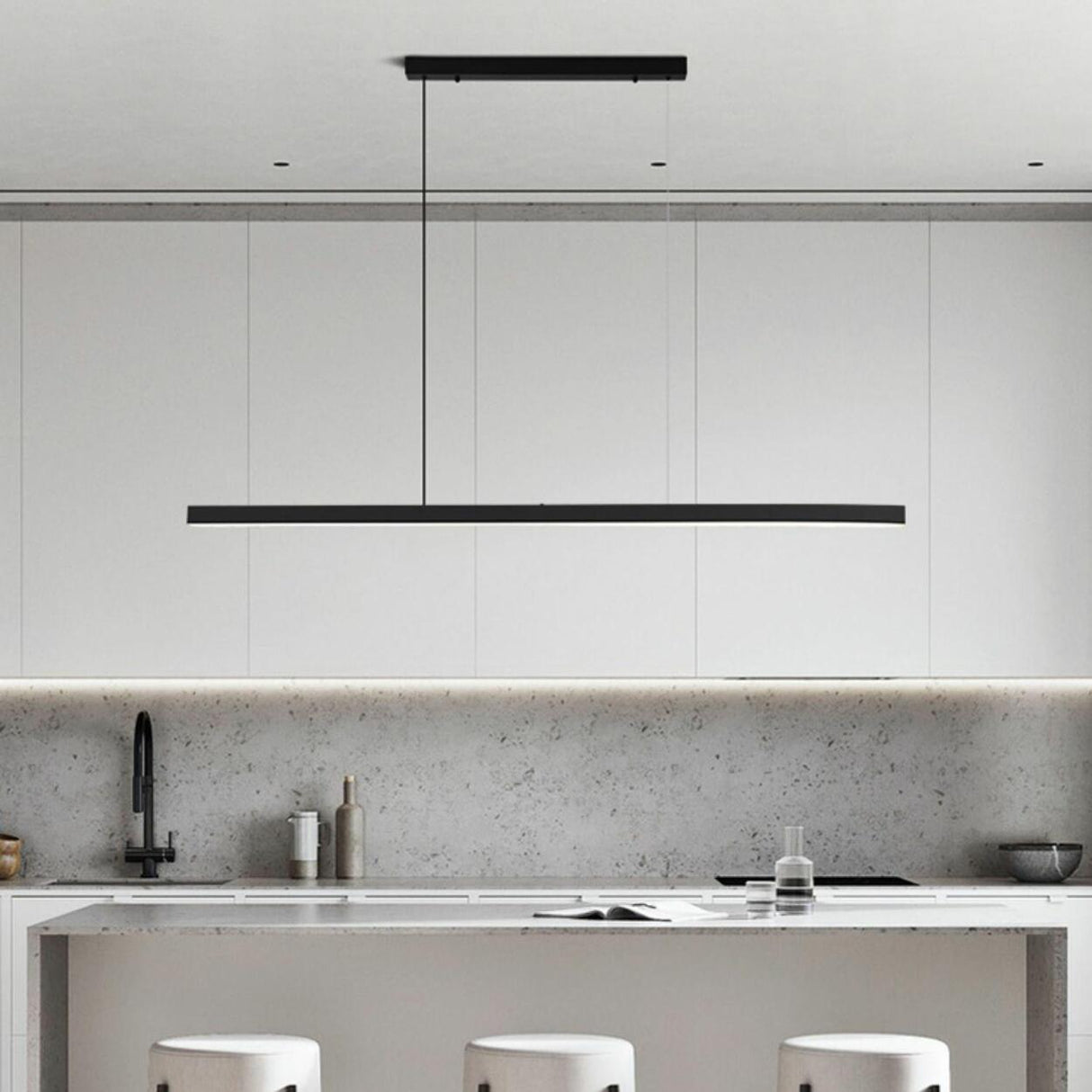 Contemporary Black Linear LED Island Pendant Light Image - 6