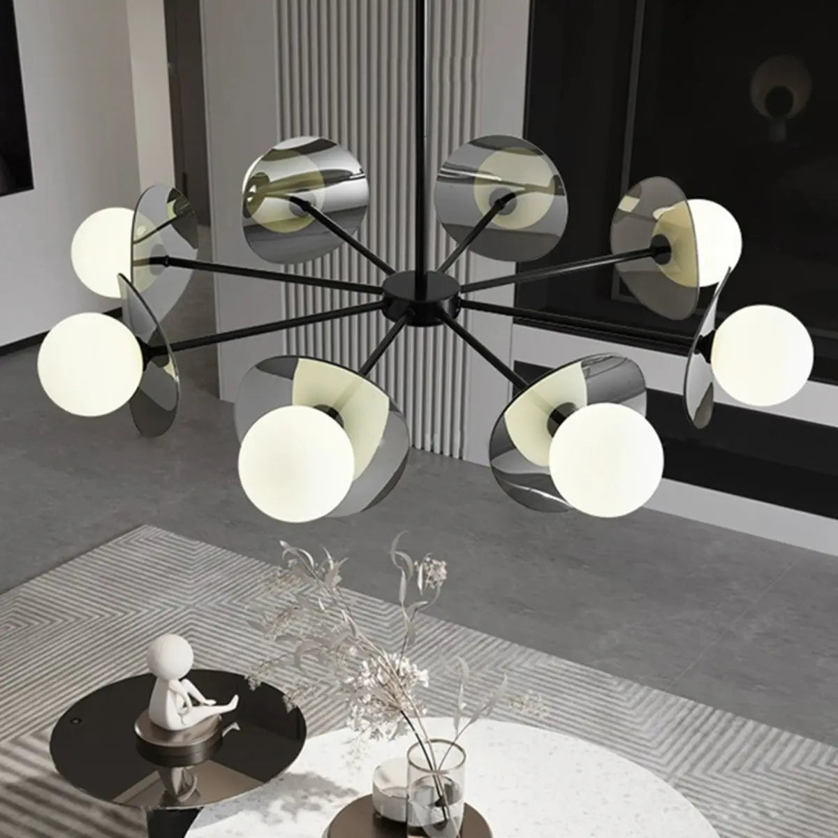 Contemporary Black Metal Globe Living Room Chandelier Image - 12