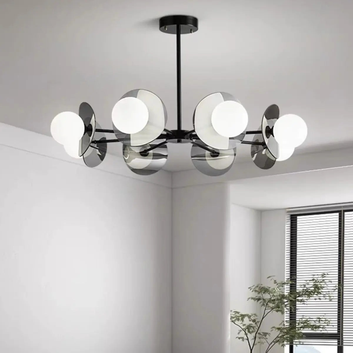 Contemporary Black Metal Globe Living Room Chandelier Image - 5