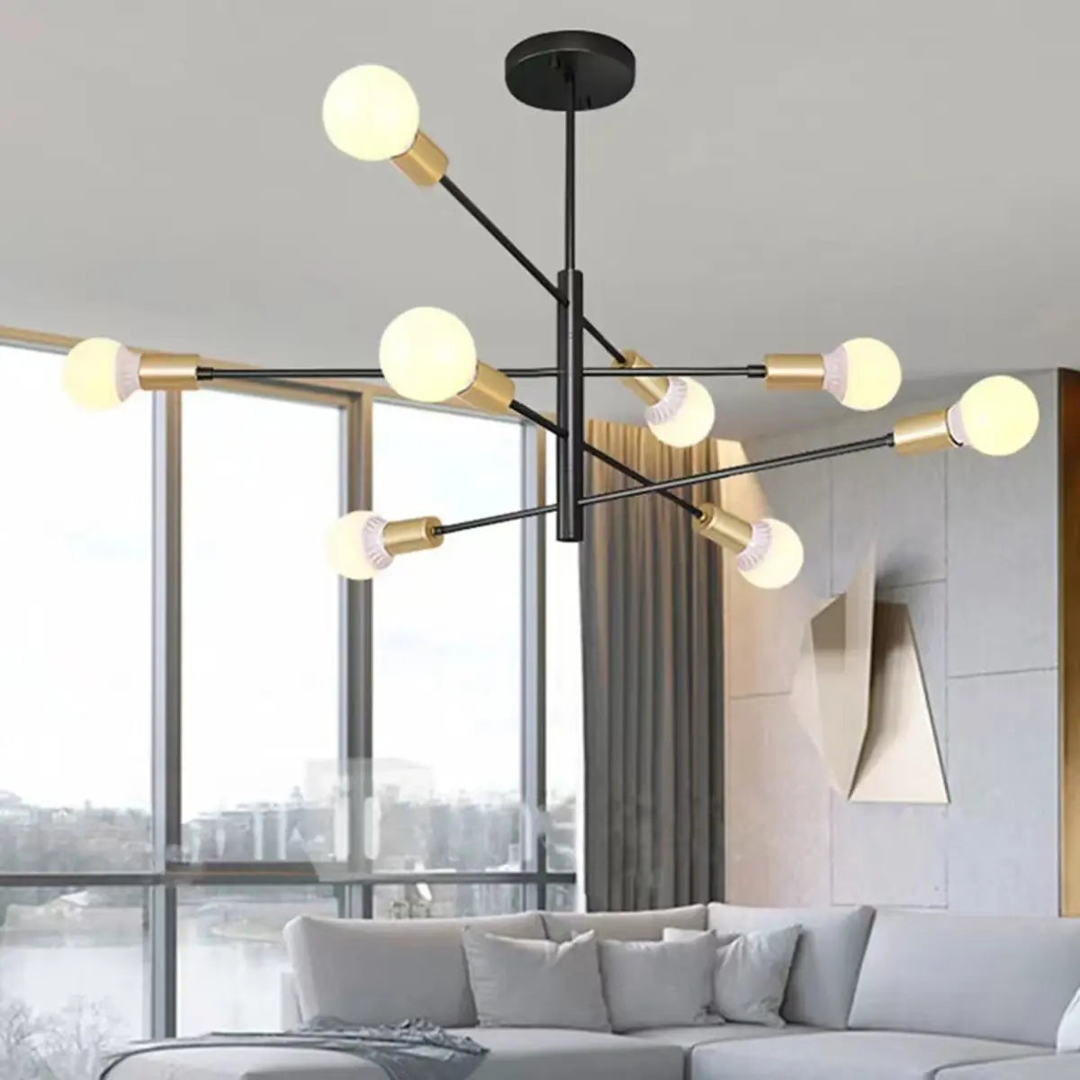 Contemporary Black Metal Sputnik Living Room Chandelier Image - 2