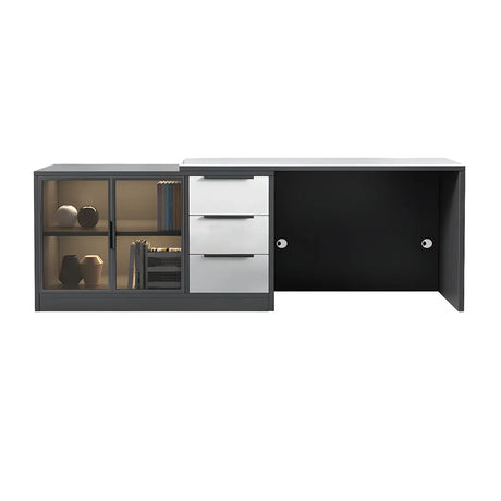 Contemporary Black Rectangle Drawers Stone Writing Desk Image - 2