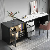 Contemporary Black Rectangle Drawers Stone Writing Desk Image - 4