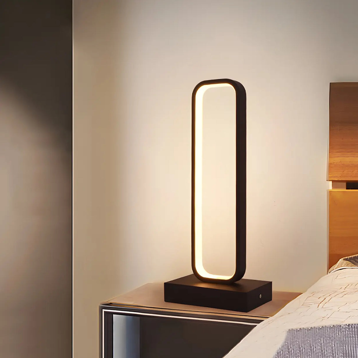 Contemporary Black Rectangle Metal Nightstand Table Lamp Image - 12