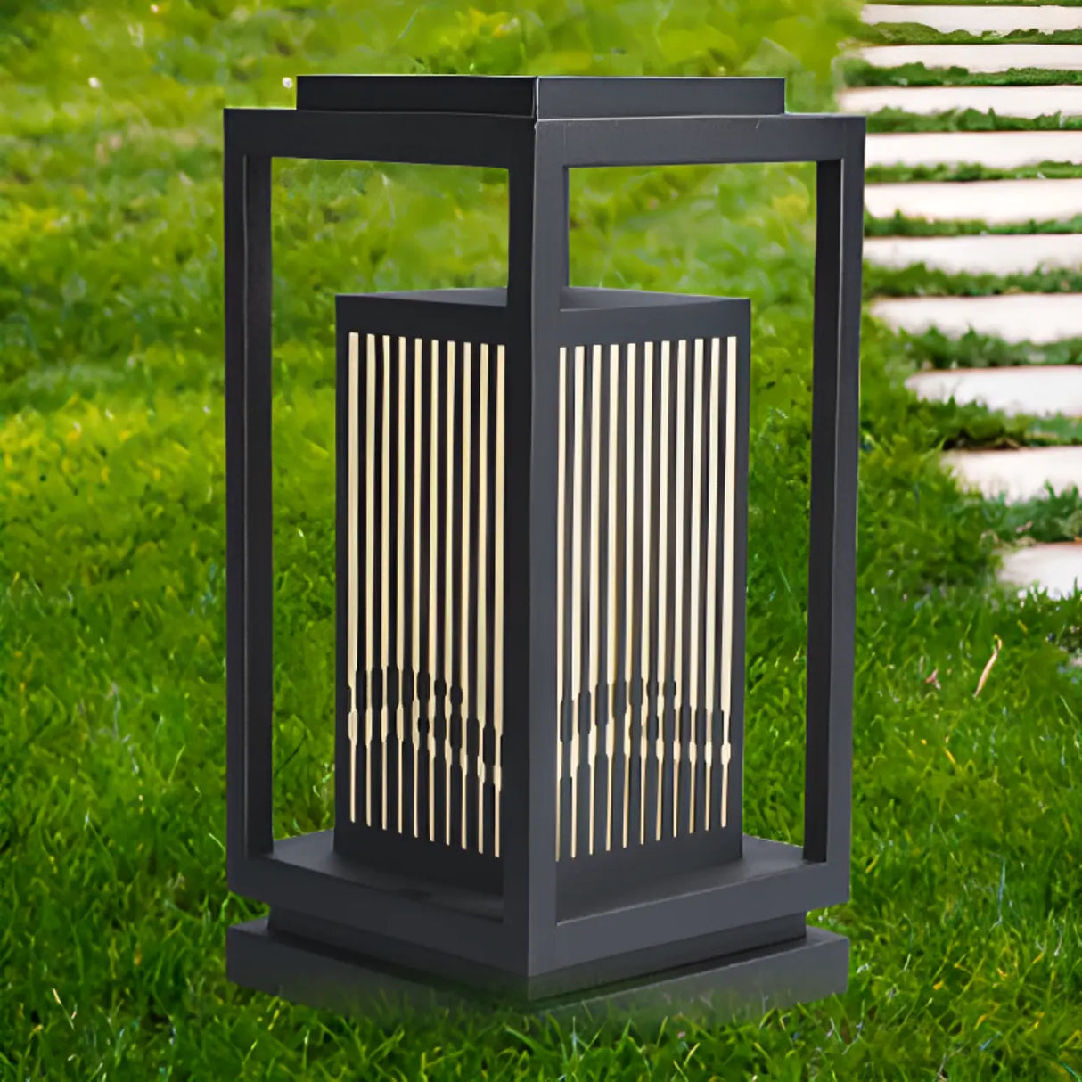 Contemporary Black Rectangular Outdoor Table Lamp Image - 7