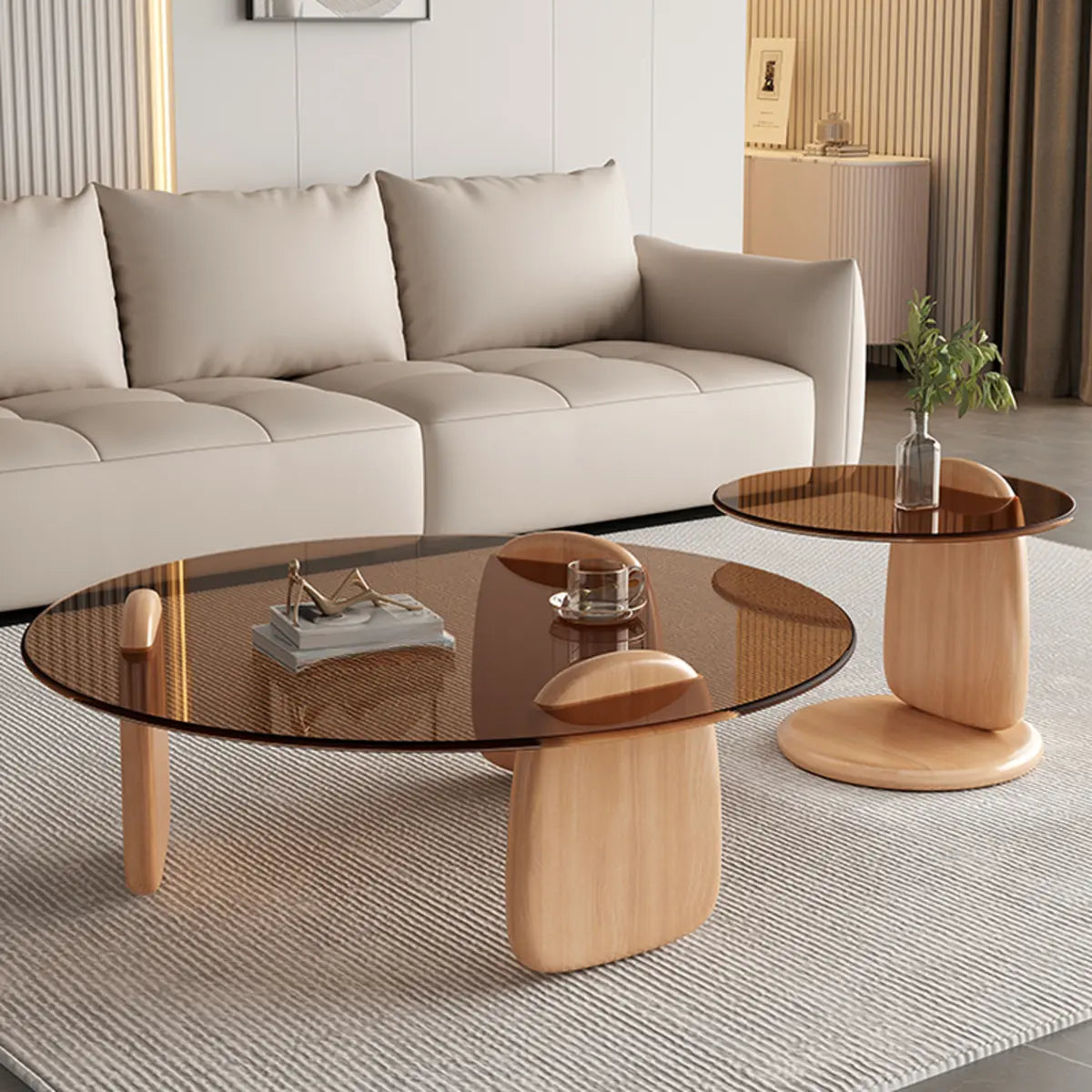 Contemporary Black Round Glass Nesting Coffee Table Image - 5