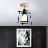 Contemporary Black Wired Iron Semi-Flush Mount Light Image - 10