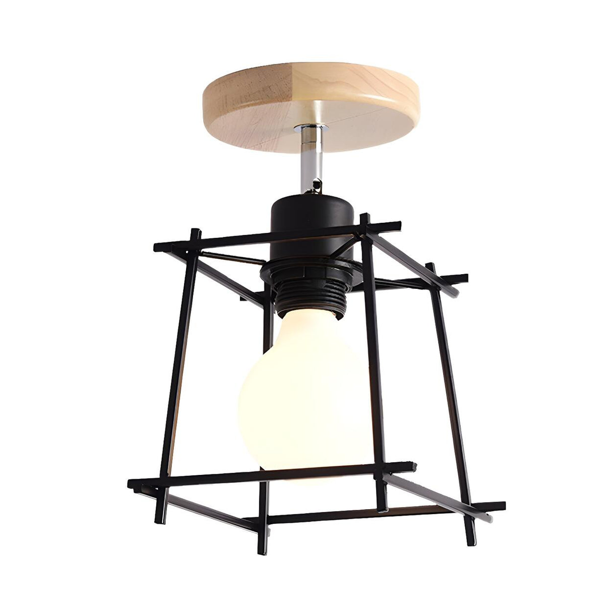 Contemporary Black Wired Iron Semi-Flush Mount Light Image - 11