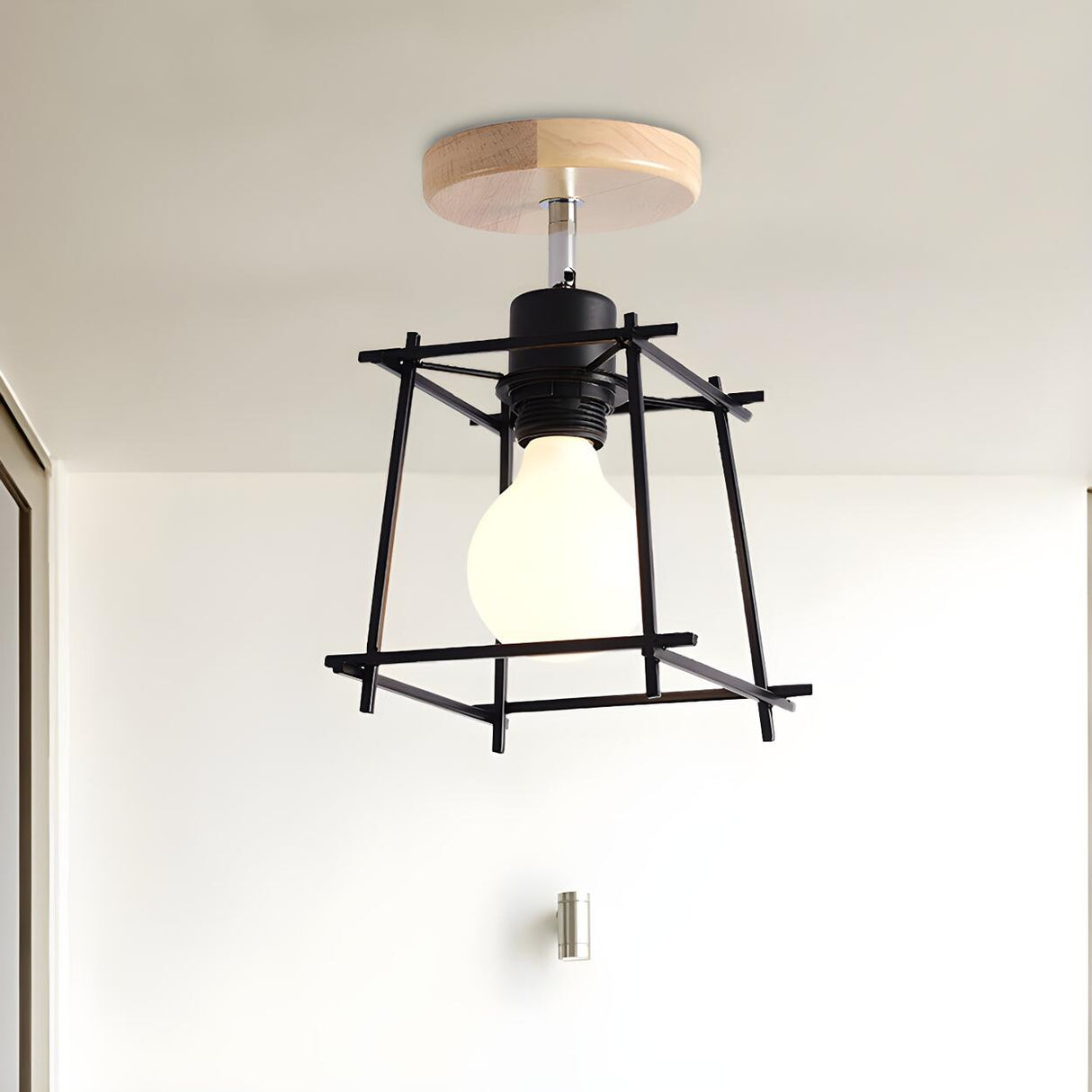 Contemporary Black Wired Iron Semi-Flush Mount Light Image - 9