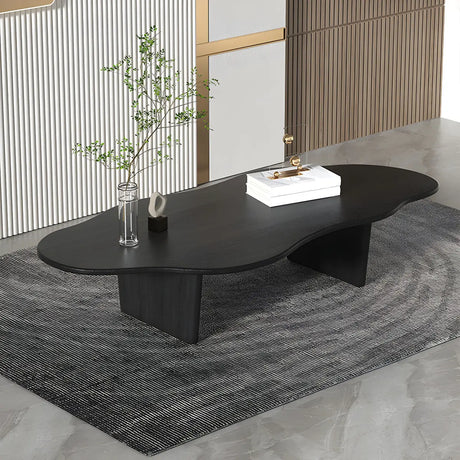 Contemporary Black Wood Free Form Sled Coffee Table Image - 1