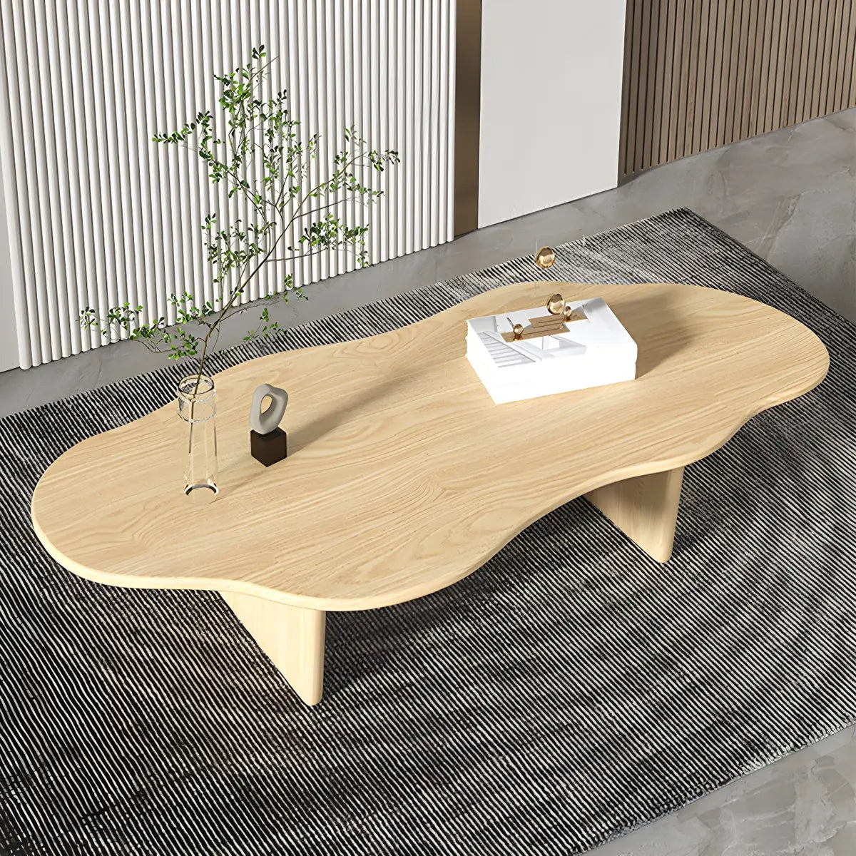 Contemporary Black Wood Free Form Sled Coffee Table Image - 4