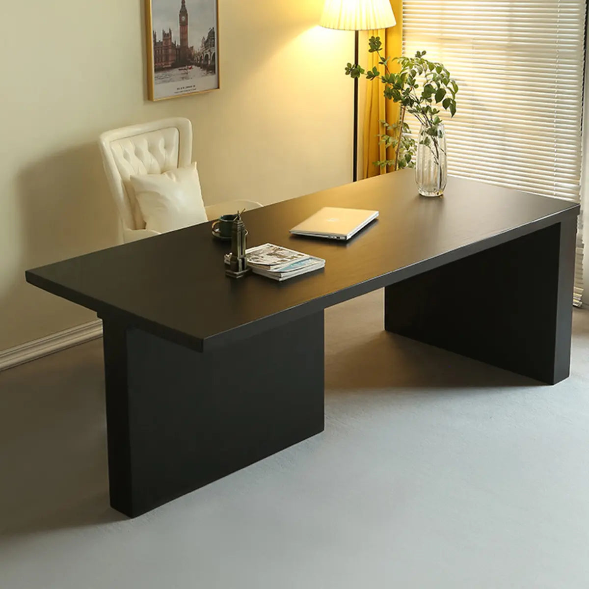 Contemporary Black Wooden Rectangular Writing Desk Image - 1