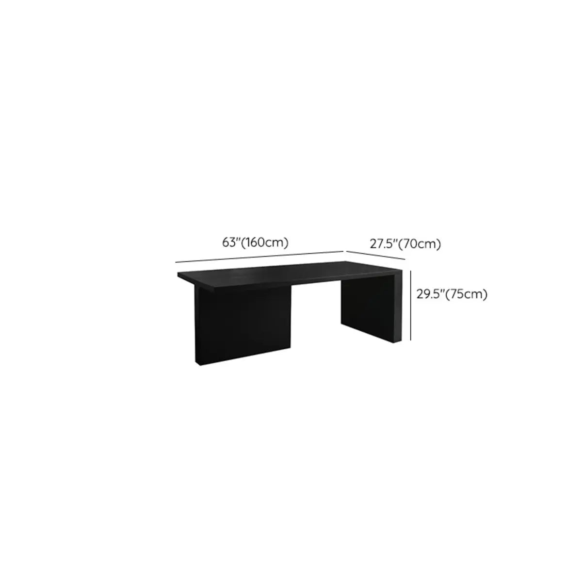 Contemporary Black Wooden Rectangular Writing Desk 