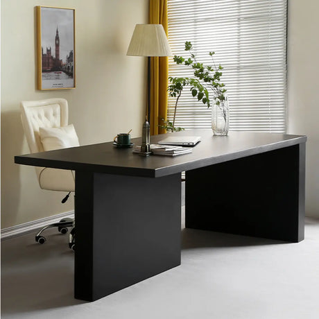 Contemporary Black Wooden Rectangular Writing Desk Image - 2