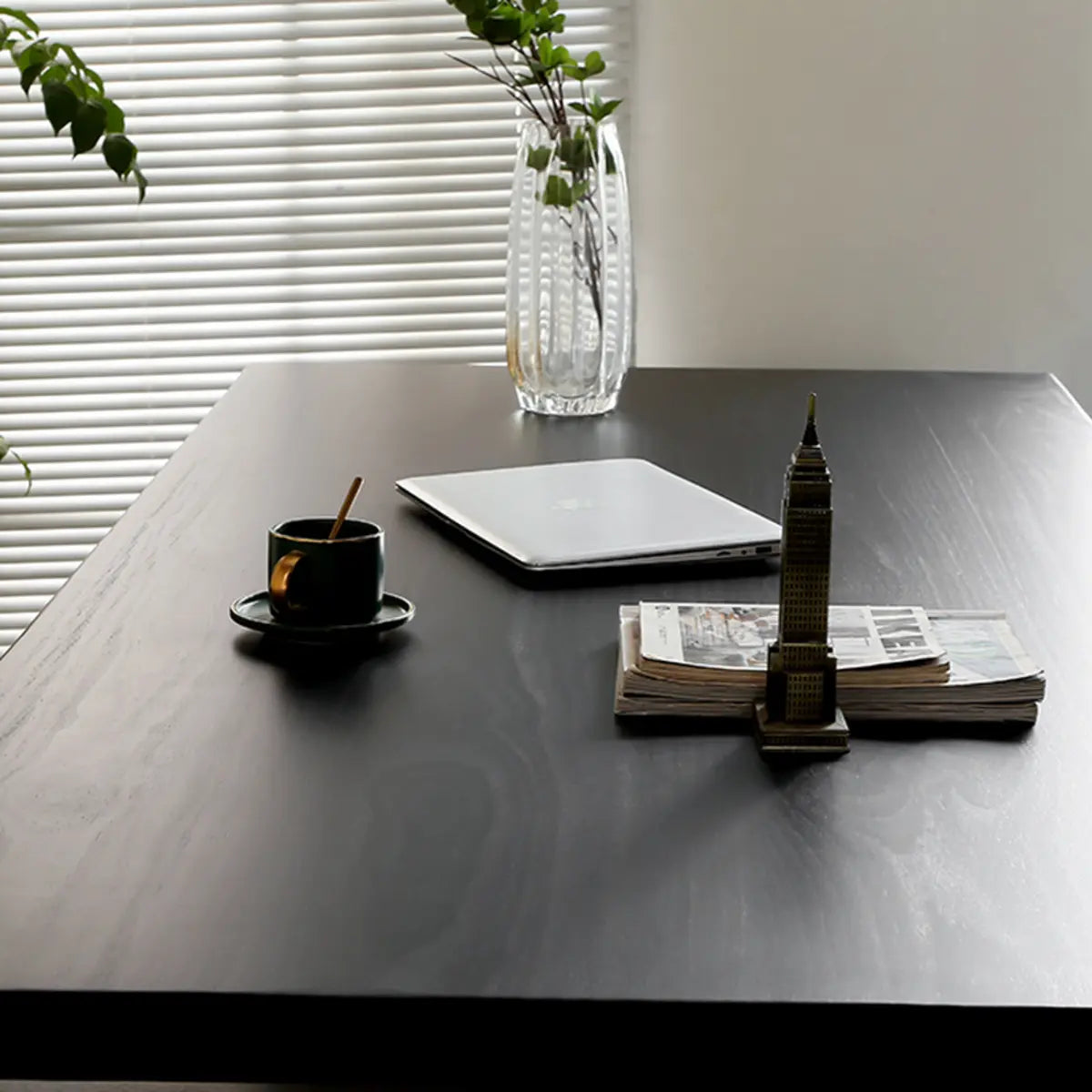 Contemporary Black Wooden Rectangular Writing Desk Image - 4