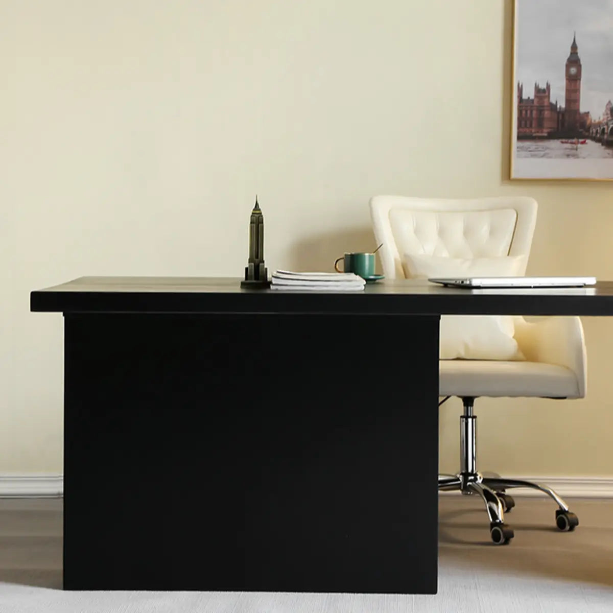 Contemporary Black Wooden Rectangular Writing Desk Image - 6