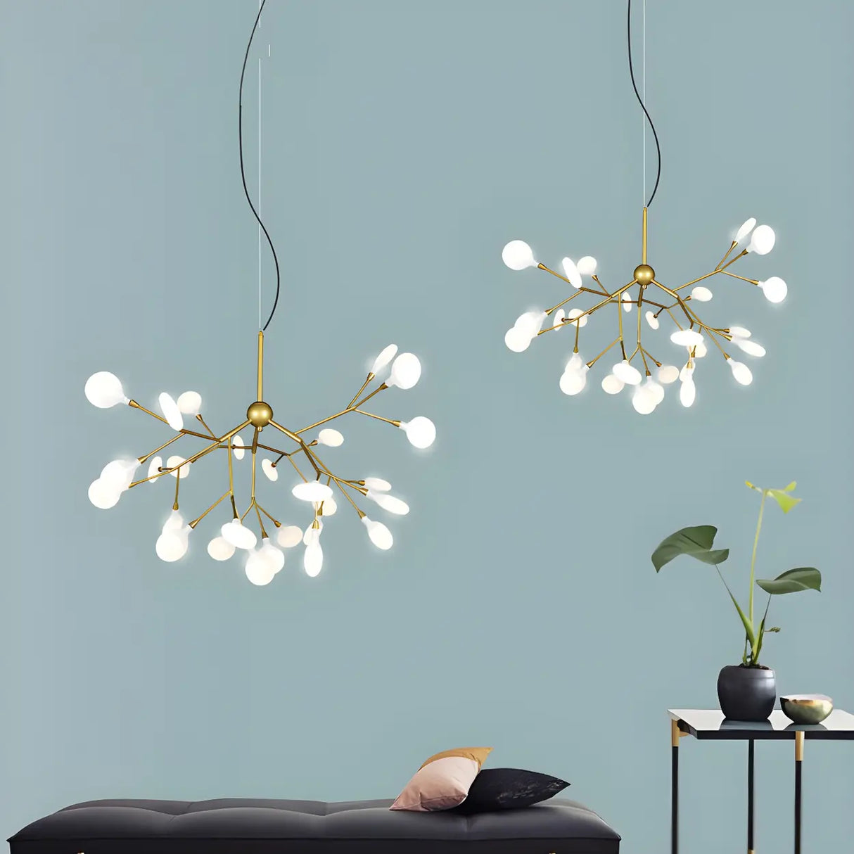 Contemporary Branch Leaf Gold Dining Room Pendant Chandelier Image - 4