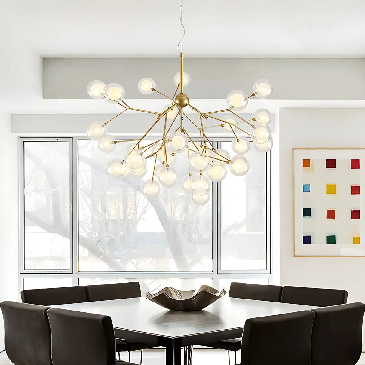 Contemporary Branch Leaf Gold Dining Room Pendant Chandelier Image - 6