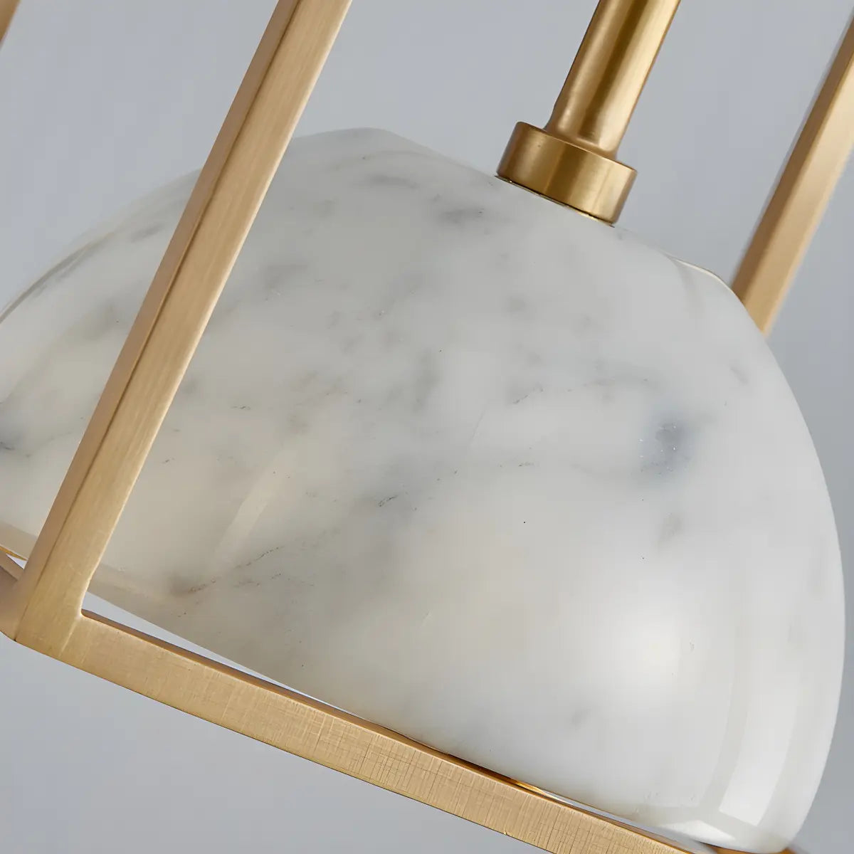 Contemporary Brass Cube Bowl Alabaster Bedroom Pendant Light Image - 12