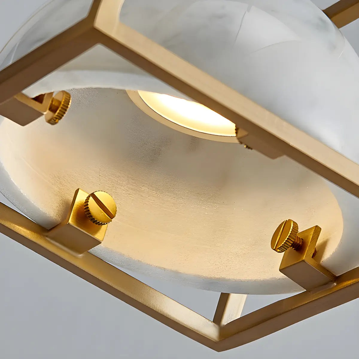 Contemporary Brass Cube Bowl Alabaster Bedroom Pendant Light Image - 4